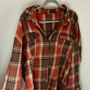 Rust and Brown Plaid Button Down Shirt